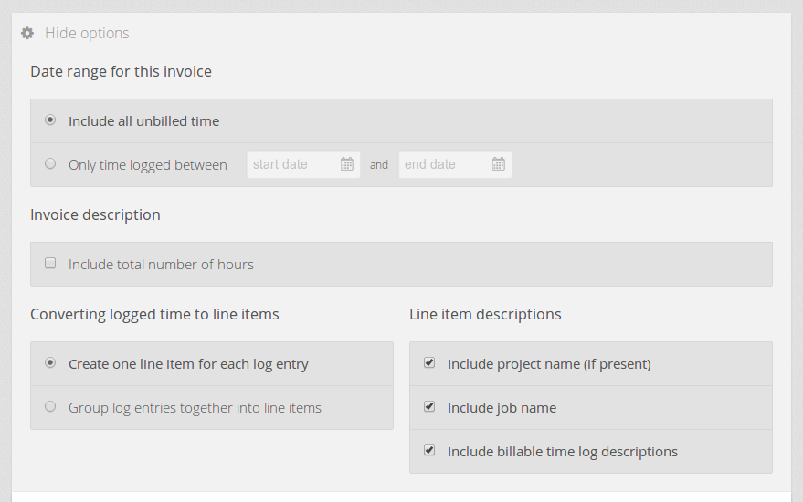 Customise how your invoice is created with these options