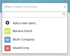 Select the client to invoice, or create an invoice for a new client